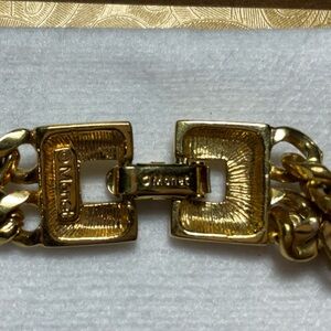 Vintage Monet double gold strand chain w/black, inc. Monet earrings black/ gold